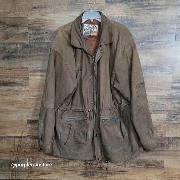Vtg Exploration Leather Field Chore Barn Coat Jacket XXL Brown Preppy 90's - Picture 1 of 12
